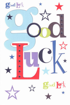 Radiating the cosmopolitan charm of Earl's Court, this good luck card is a true designer's delight. The central feature-a large, baby-blue 'g'-sets the tone with joyful flair, drawing the eye with its playful curve. Accented by bold reds, grounding purples, and vibrant greens akin to the planters by Philbeach Gardens, every character is thoughtfully shaped. The white background serves as a canvas for a lively scatter of stars; some inky blue, some pale lavender, others a soft sky hue-evoking a sense of starlit hope over Bramham Gardens. The smooth finish invites touch, offering a sensory echo of the card's heartfelt message. Each mixed font and energetic colour combine to deliver anticipation and encouragement, well-suited to local milestones like university acceptances, job interviews, or first performances at Earl's Court venues. Designed for genuine support, it feels as though neighbours and friends are quietly rooting for you, their cheers woven into the fabric of the card. This is not merely a message of luck but a tangible token of goodwill-perfect to stand alongside a vibrant bouquet, ready for swift delivery throughout the Earl's Court community.